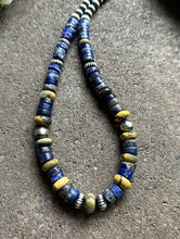 Load image into Gallery viewer, Sterling Silver Graduated Lapis Bumblebee Jasper Bead Necklace 18 inch