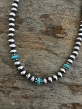 Load image into Gallery viewer, Sterling Silver 6mm Navajo Pearls with Turquoise Bead Necklace Choker. 16 inch