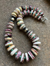 Load image into Gallery viewer, Sterling Silver Purple Spiny Oyster with Turquoise Bead Necklace. 18 inch