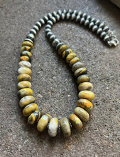 Load image into Gallery viewer, Sterling Silver Graduated Bumblebee Jasper W Pearls Bead Necklace. 18 inch