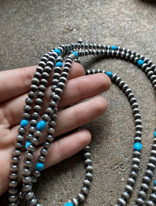 60” Sterling Silver Sleeping Beauty Turquoise 5mm Navajo Pearls Bead Necklace