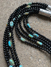 Load image into Gallery viewer, Sterling Silver Multi Strand Black Onyx with Turquoise Bead Necklace. 24 Inch